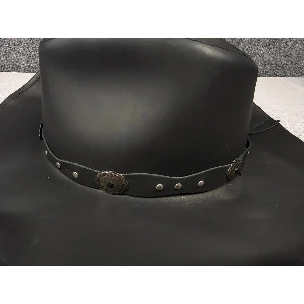 Stetson Rodeo Dr Collection Black Leather Cowboy Hat Studded Concho Large